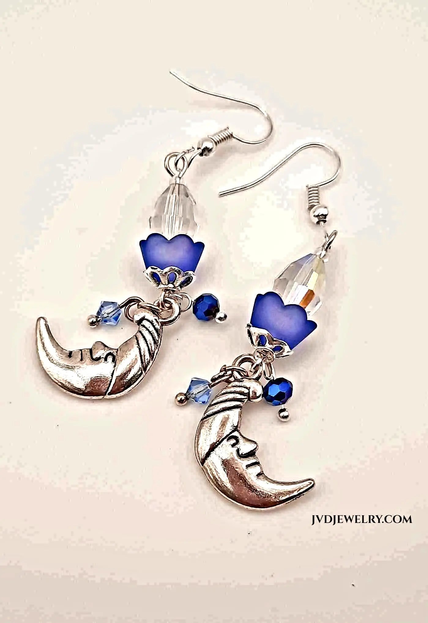 silver moon face charm earrings
