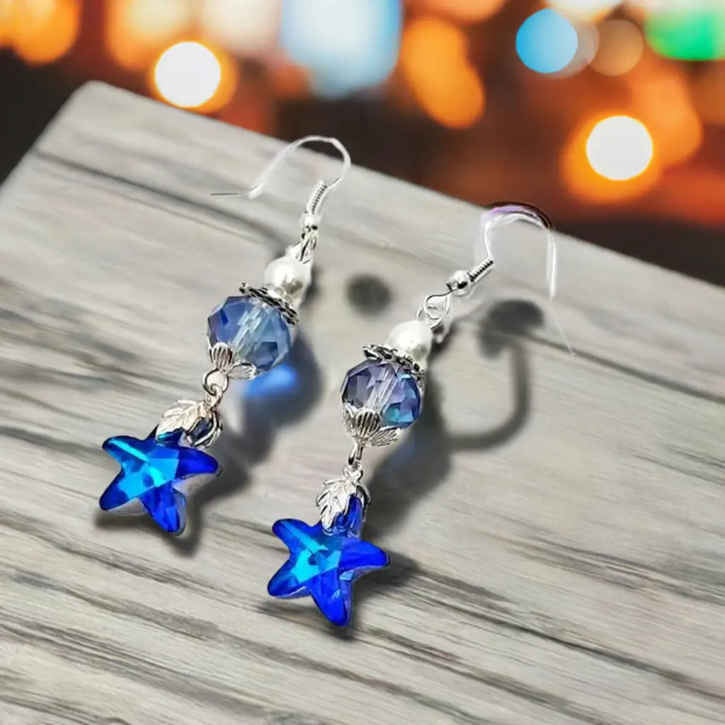 Blue crystal star beaded Earrings