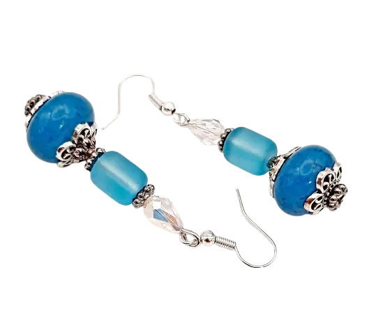 Blue artistic lampwork beaded earrings