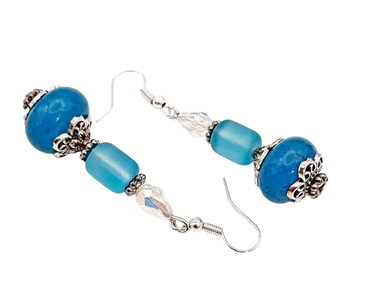 Blue artistic lampwork beaded earrings