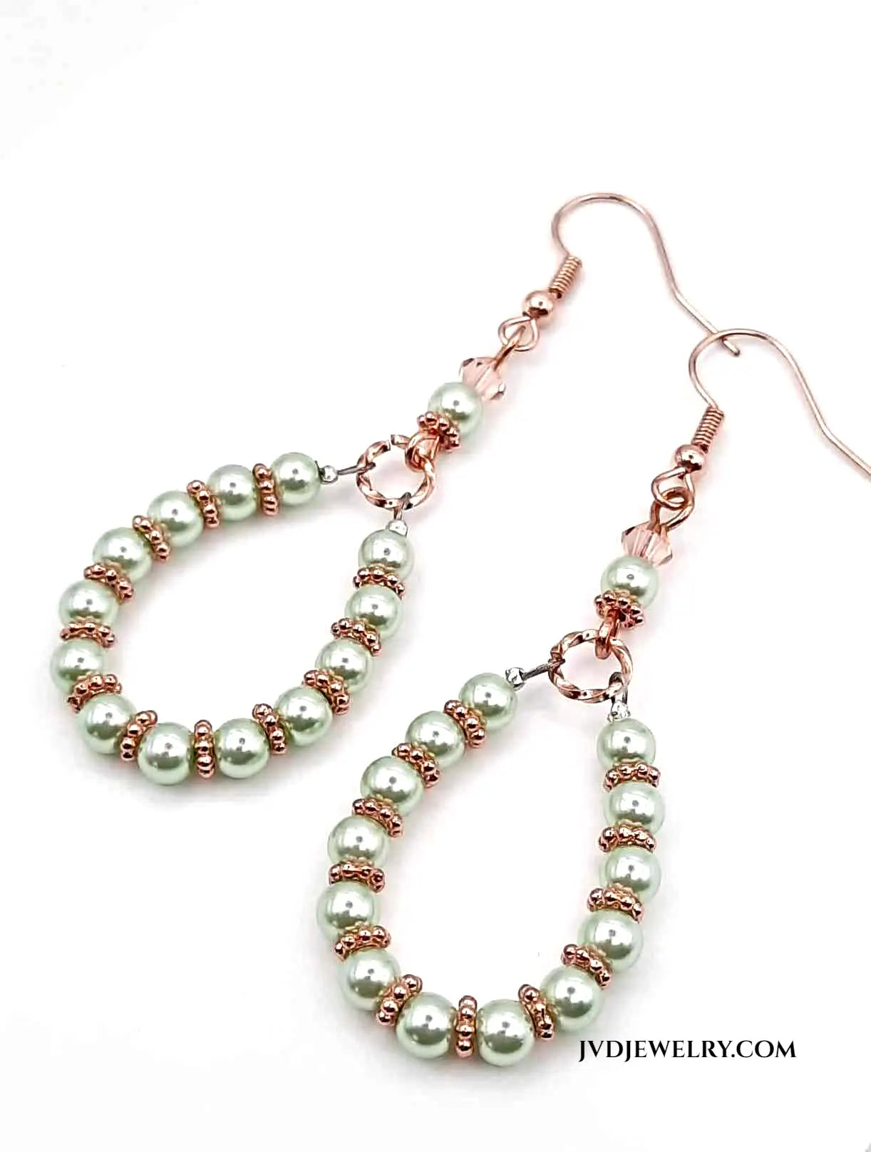 Glass pearl hoop earrings light green