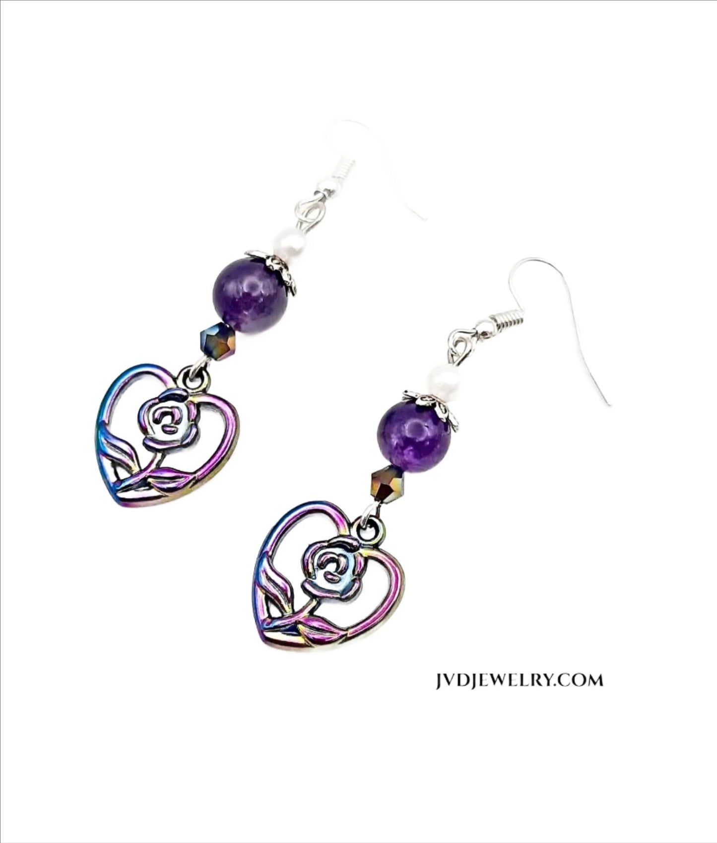 Ion plating rainbow heart earrings