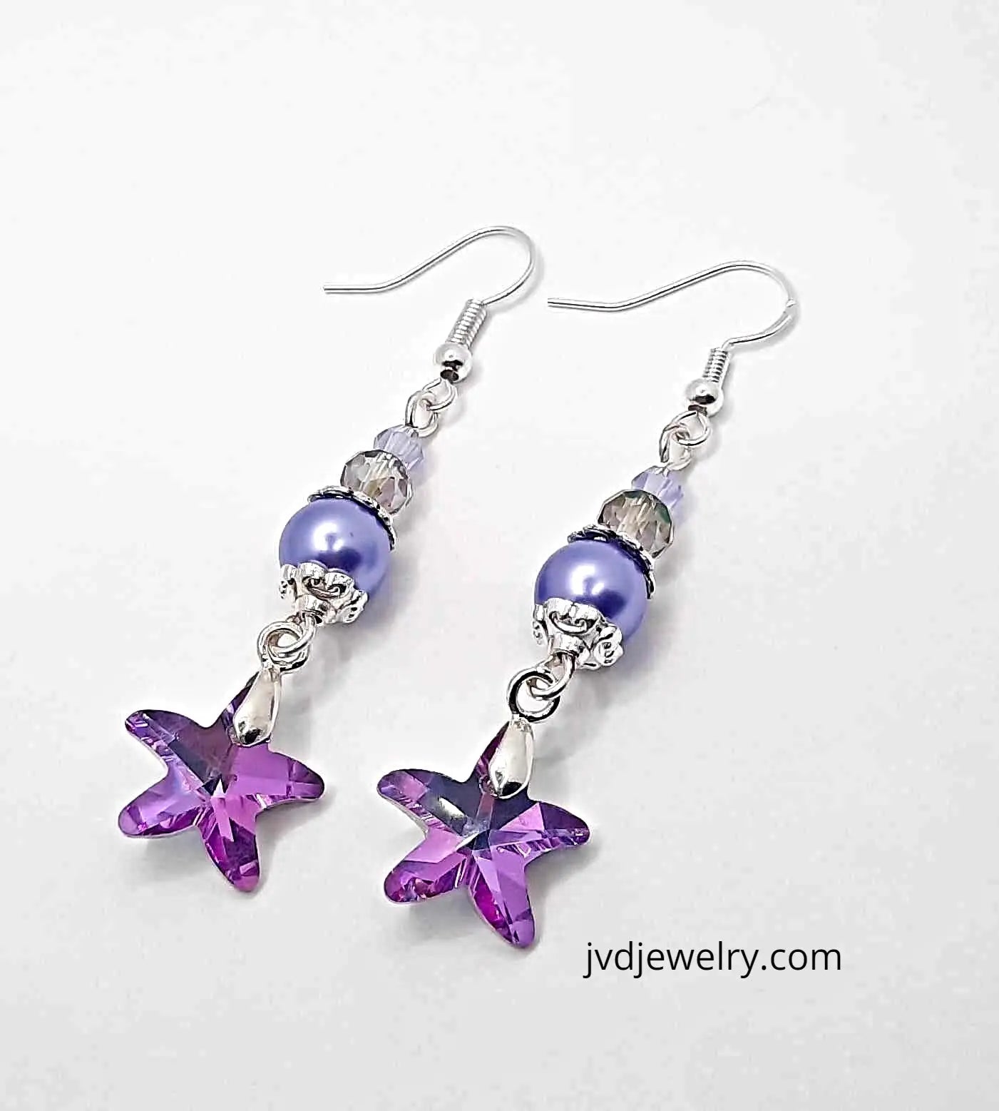 Crystal star beaded Earrings lavender glass pearls