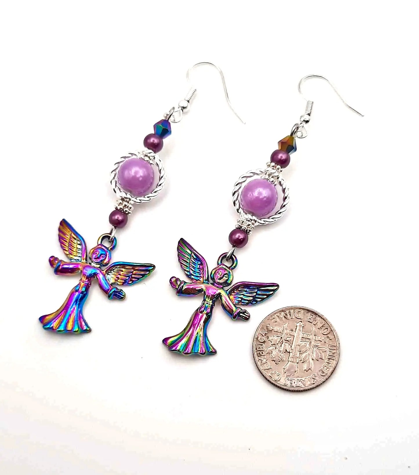 Ion plating rainbow color angel earrings