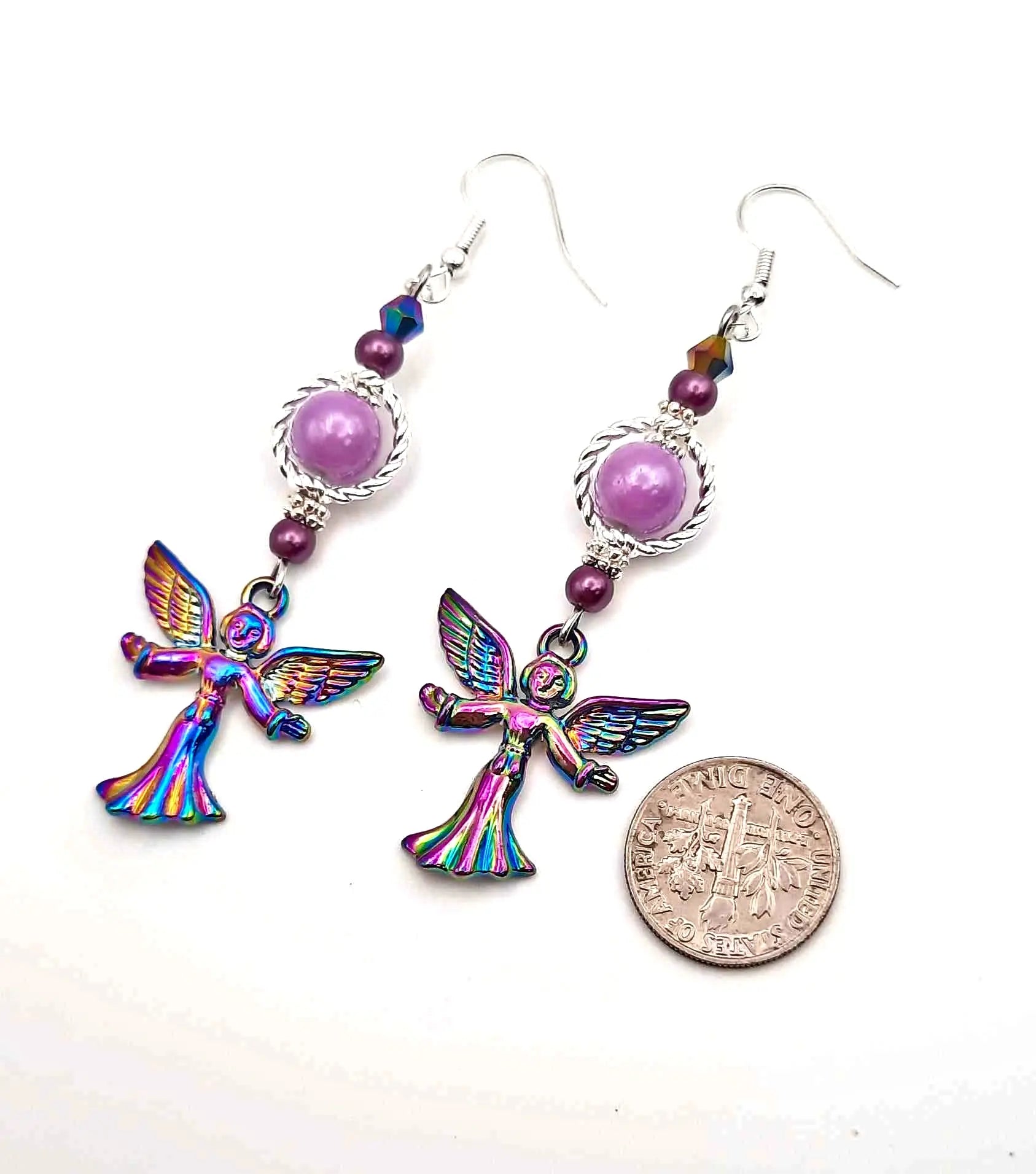 Ion plating rainbow color angel earrings