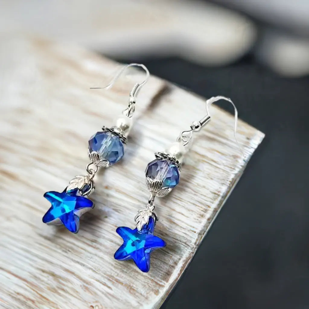 Blue crystal star beaded Earrings