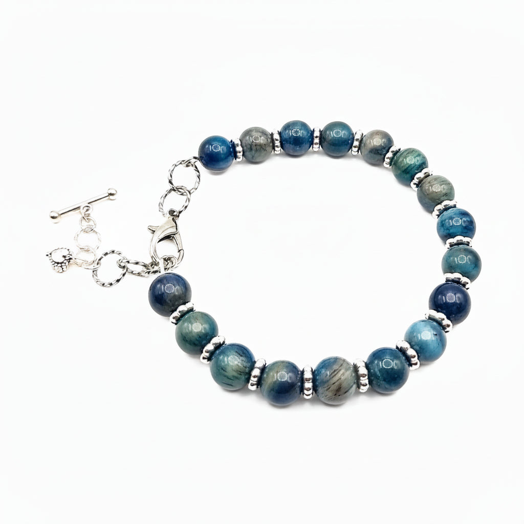 Wire Wrapped Gemstone Bracelet - 7.25-7.75" Blue Stone Silver Lobster Clasp Jewelry