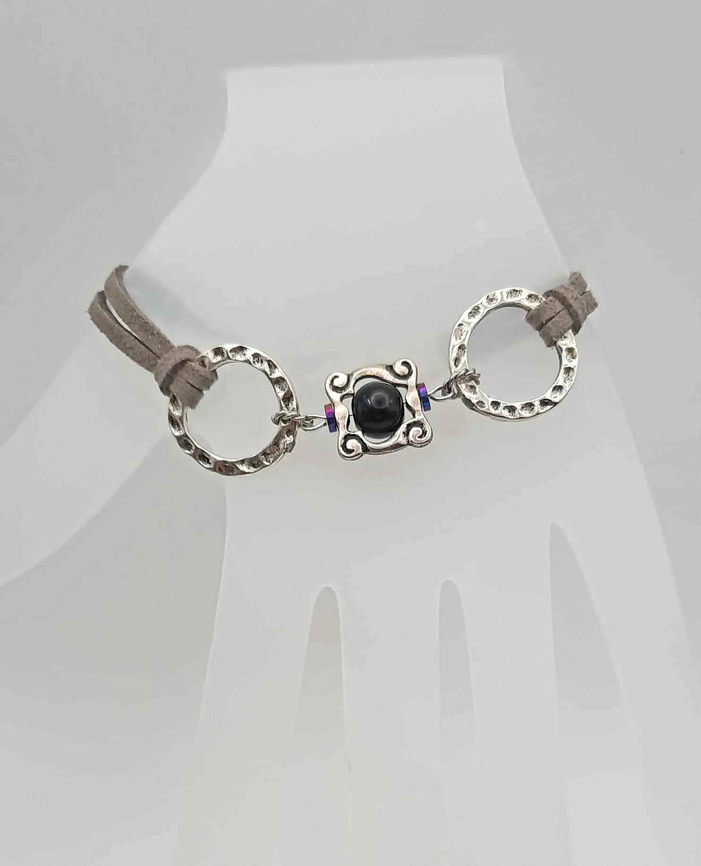 Hancrafted 2 layer Grey faux suede bracelet