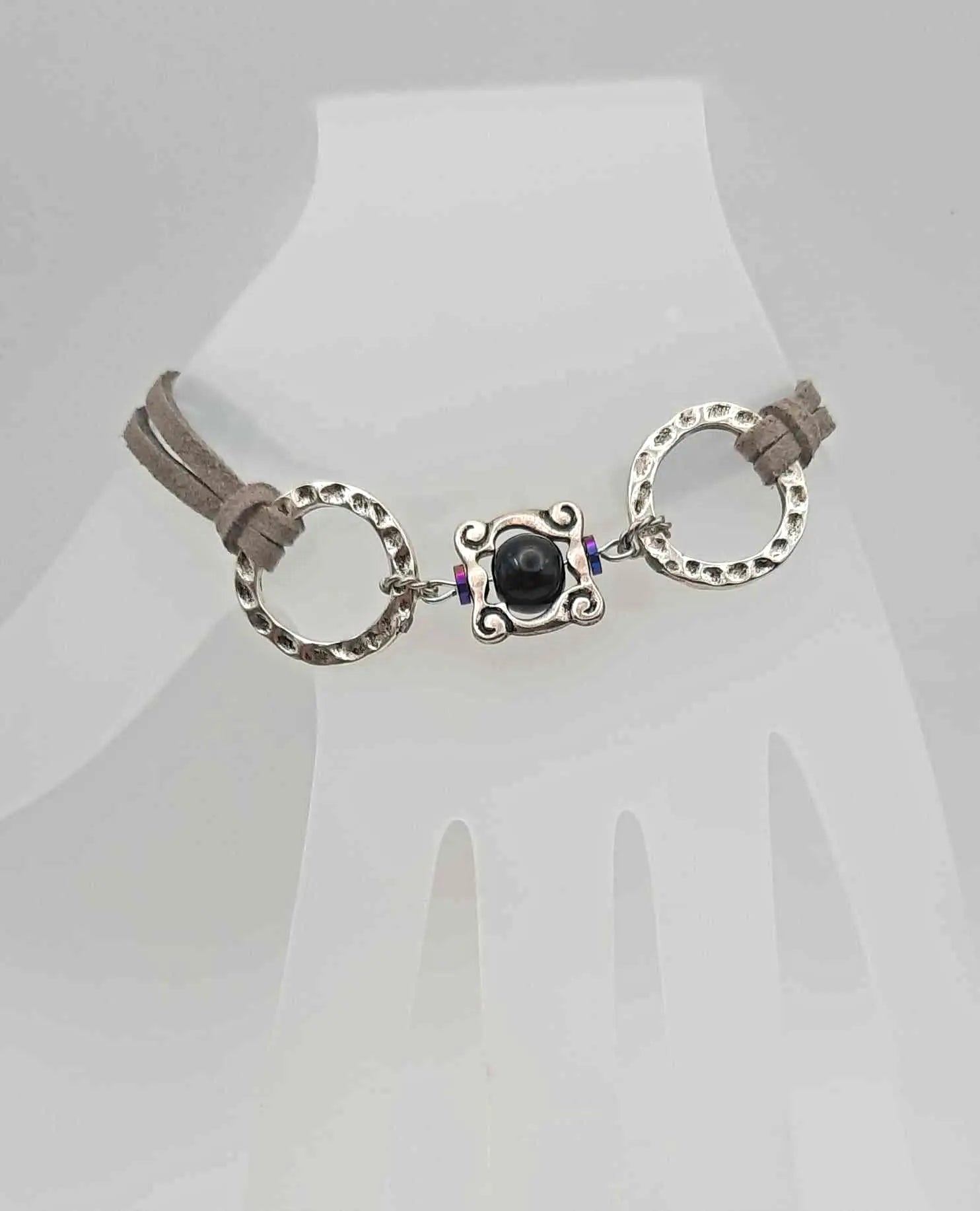 Hancrafted 2 layer Grey faux suede bracelet