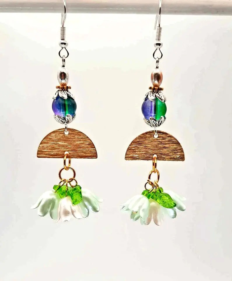 Peacock color 2 tone earrings by Josie