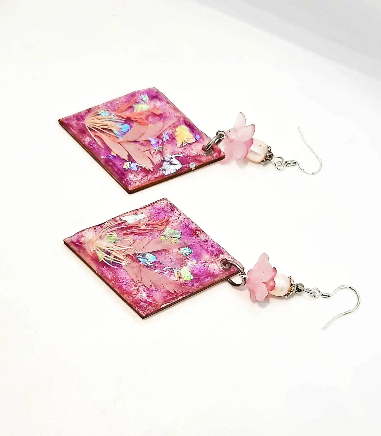 Triangle wooden resin light Earrings - Image #2