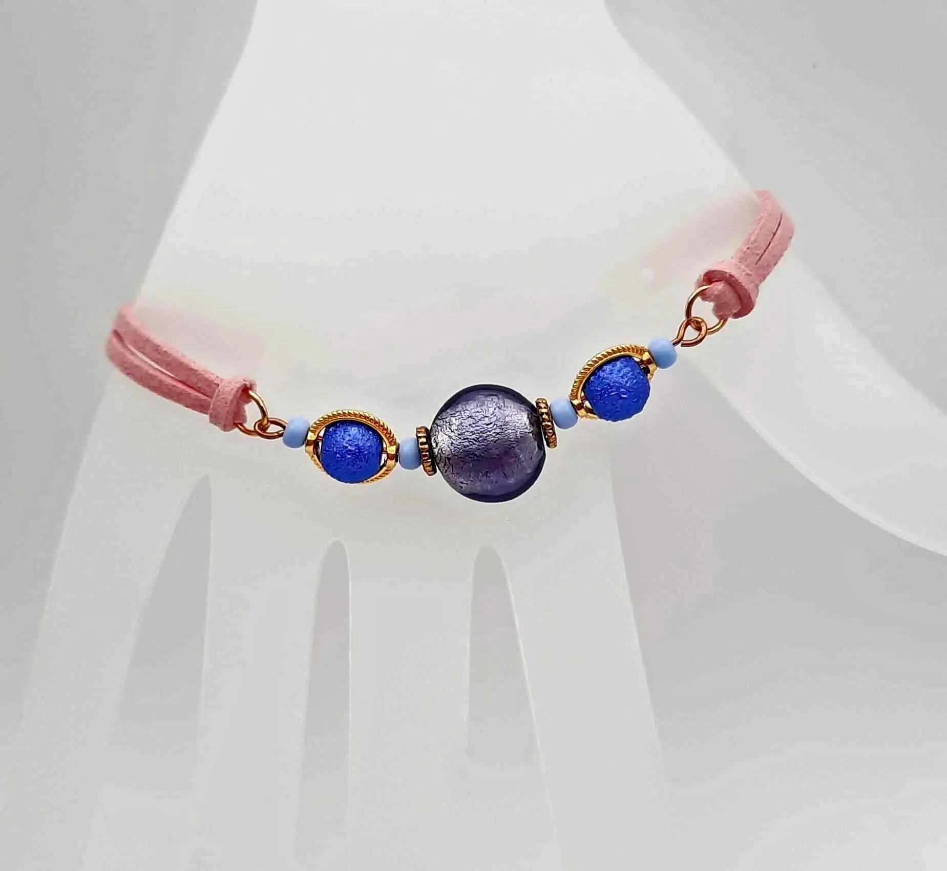 Handcrafted 2 layer pink faux suede Bracelet