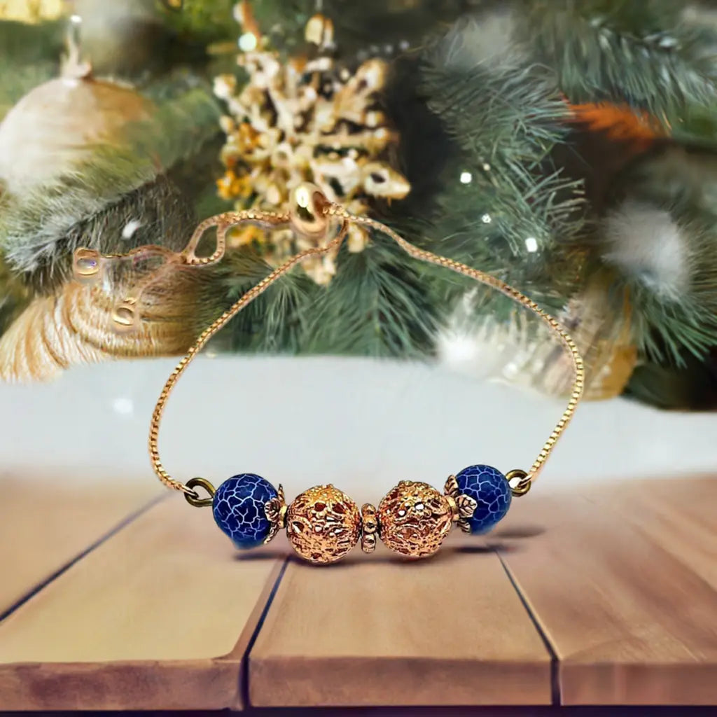 Gold adjustable blue agate Bracelet