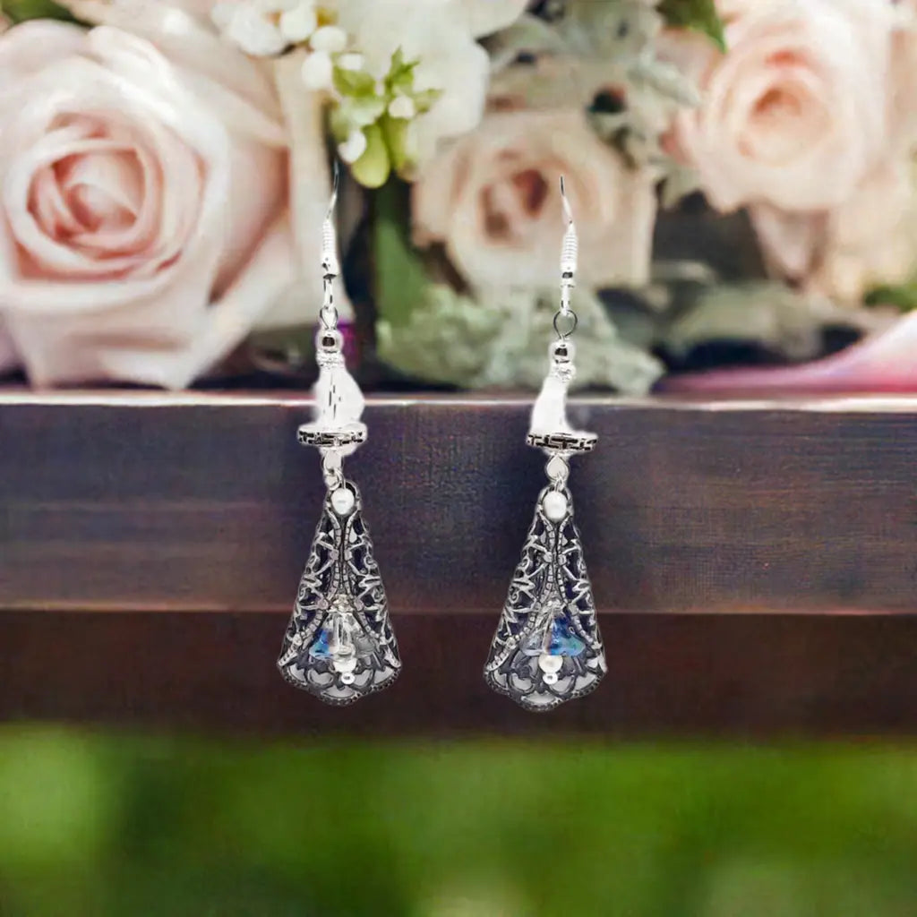 Antique silver vintage Czeck flower earrings