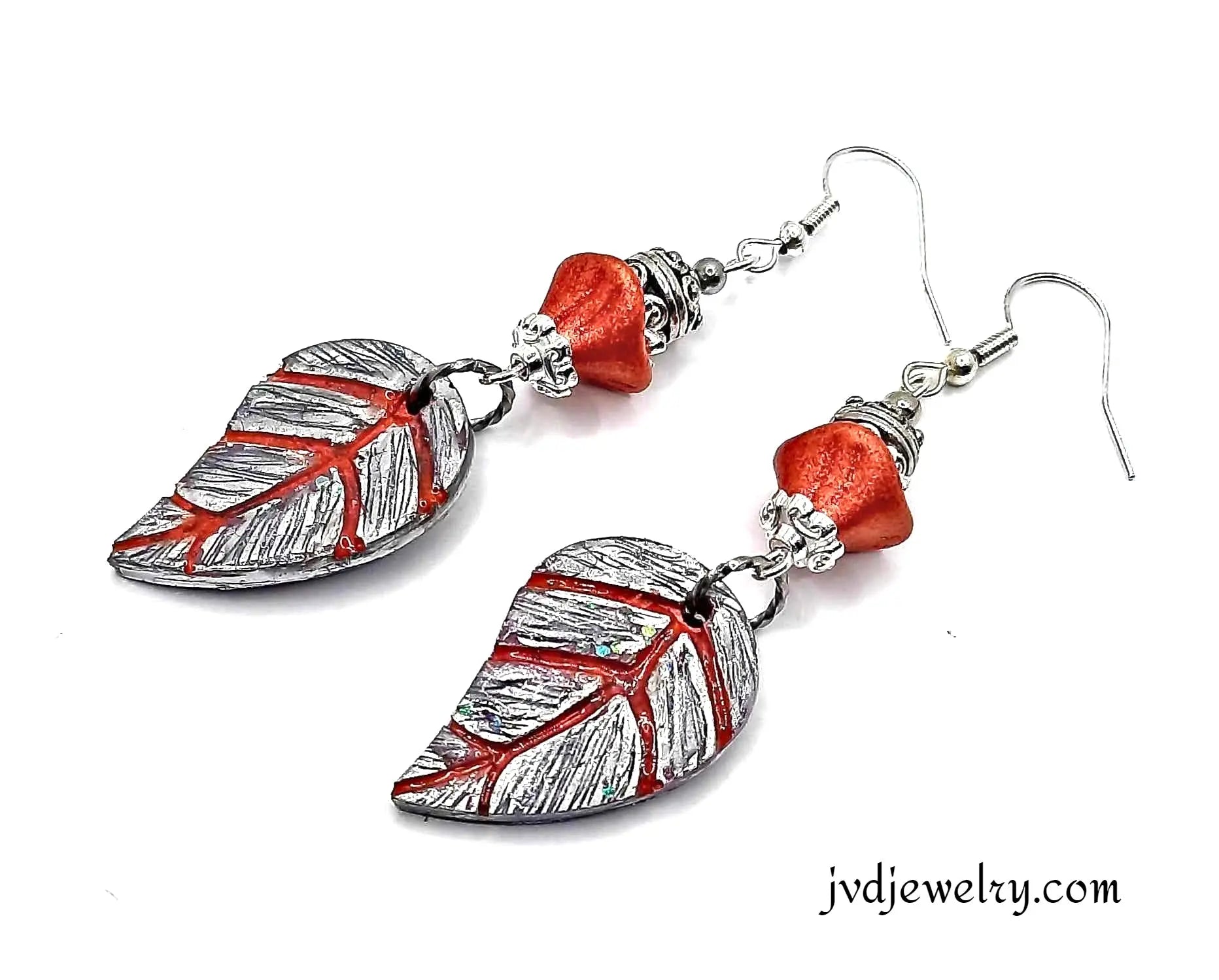 Shiny Orangy Czech Resin leaf earrings