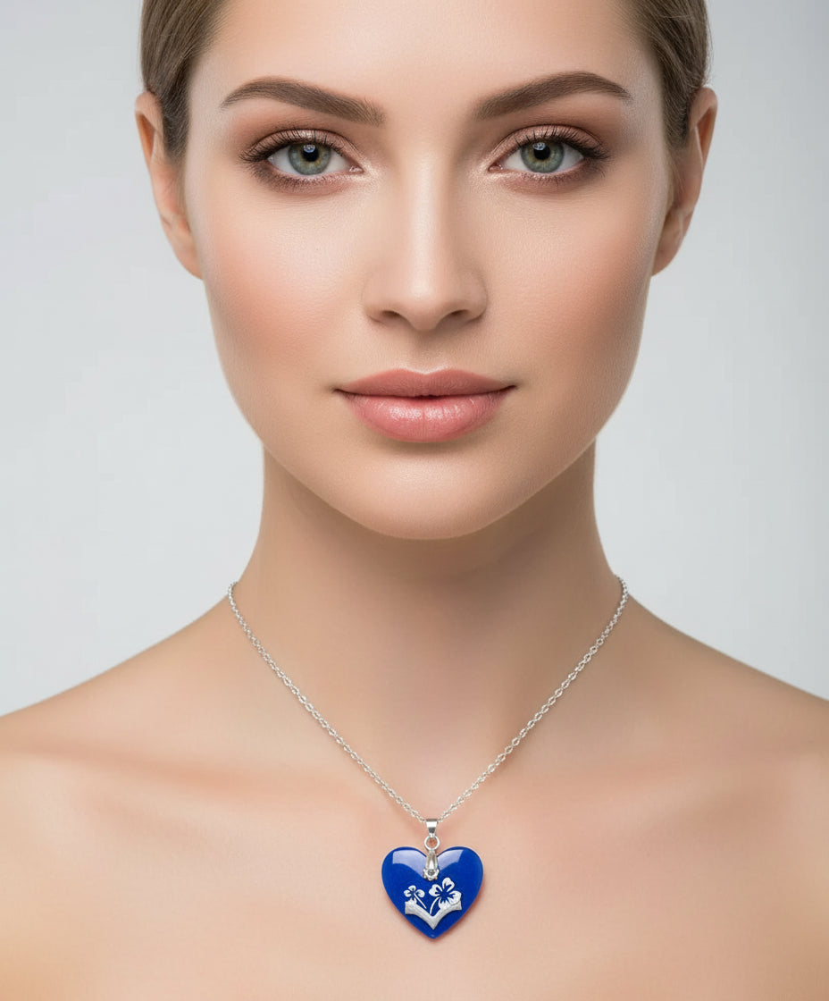 Resinecrete blue heart pendant Necklace chain included