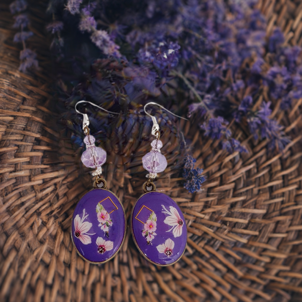 Purple Handcrafted Flower Resincrete Earrings