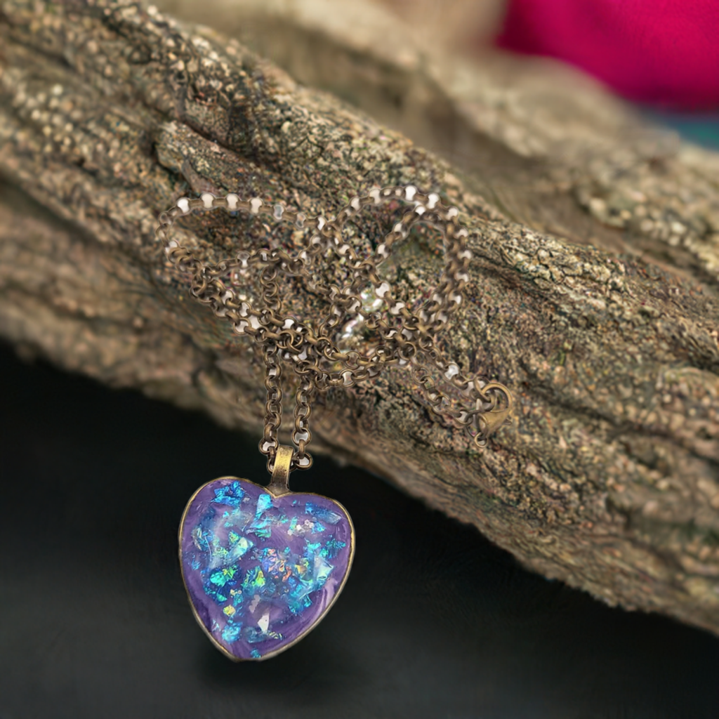 Unique Resin art pendant Necklace heart pendant handcrafted by Josie