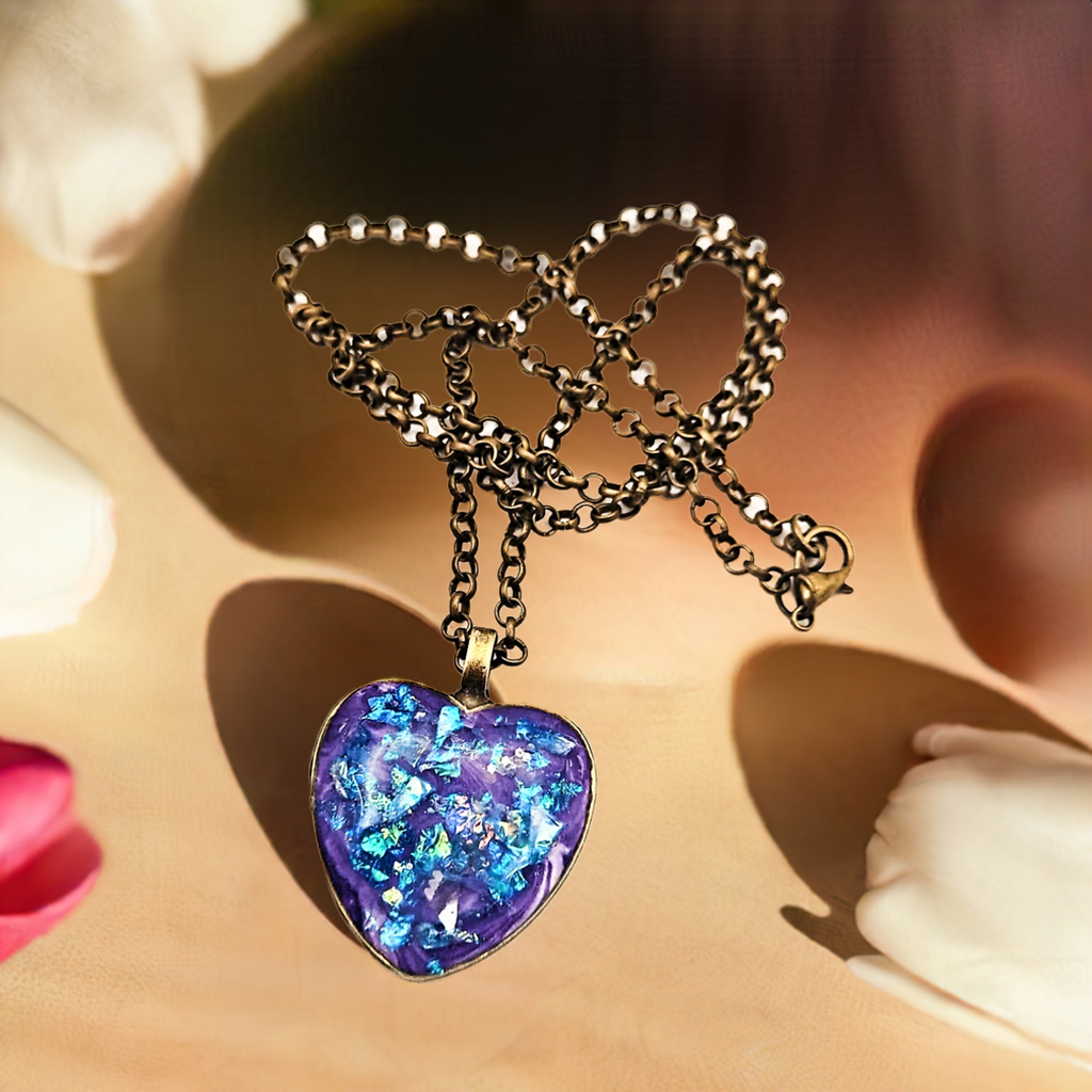 Unique Resin art pendant Necklace heart pendant handcrafted by Josie