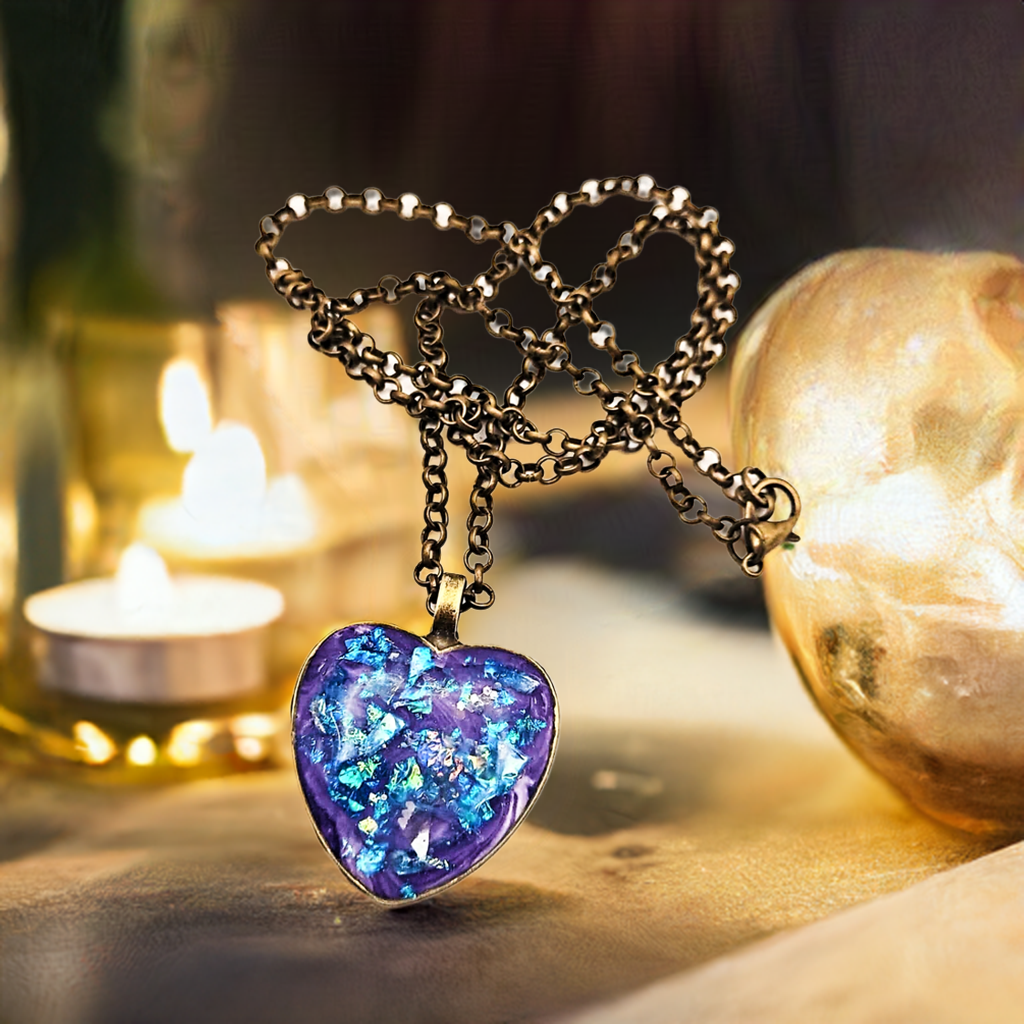 Unique Resin art pendant Necklace heart