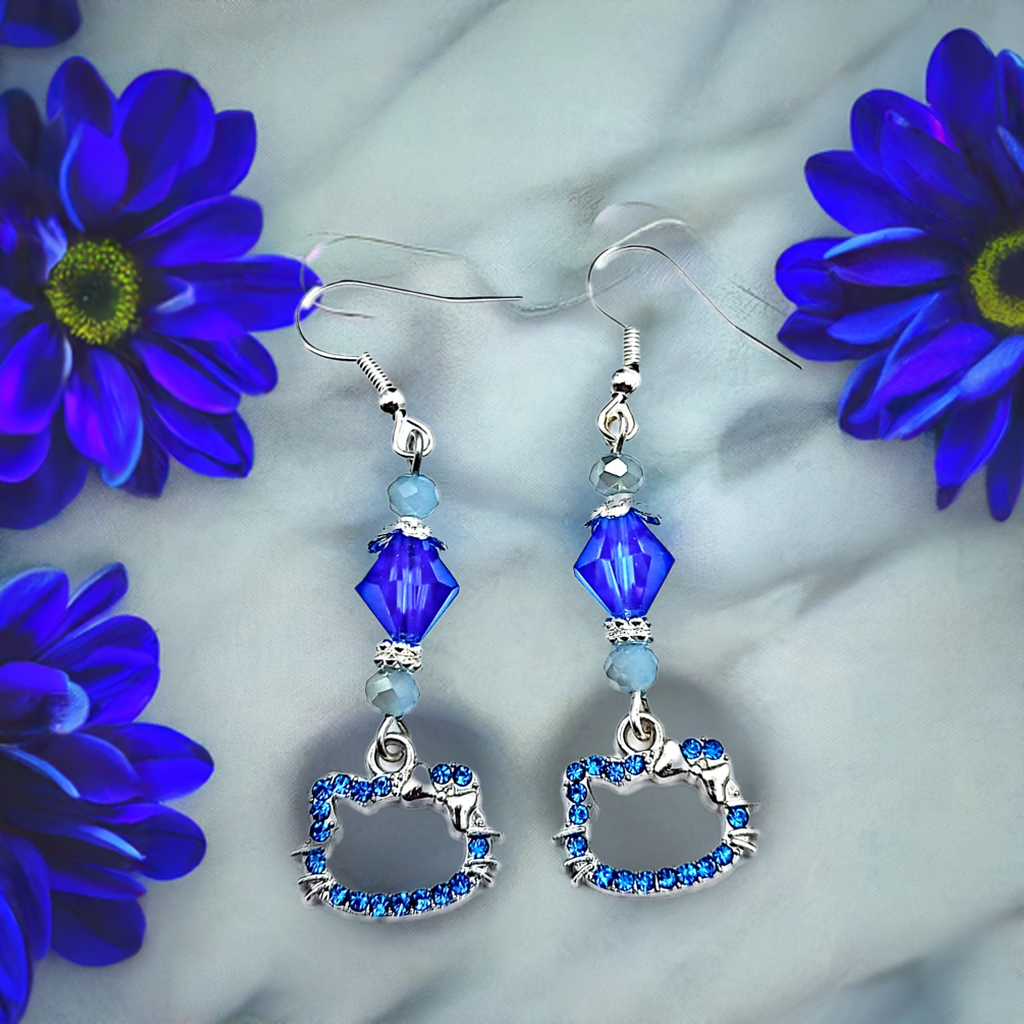 Cat charm Earrings with gemstone or crystal bead