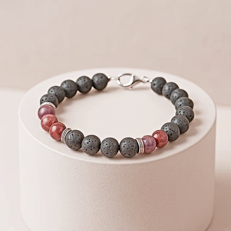 Men Black lava beads with gemstone bracelet unisex