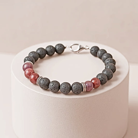 Men Black lava beads with gemstone bracelet unisex
