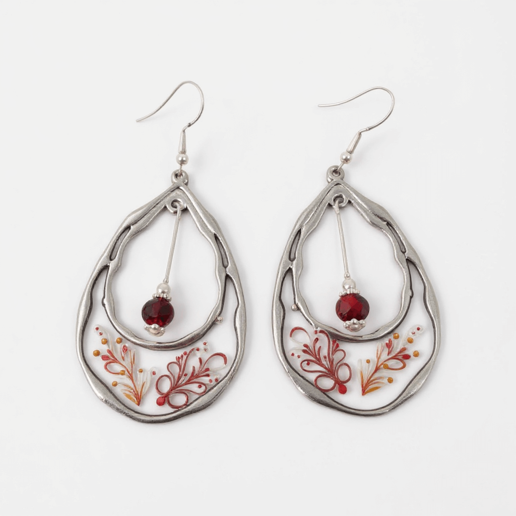 Drop hoop Resine Earrings Red crystal bead