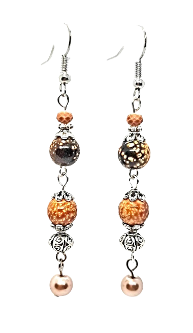 Brown beaded silver earrings