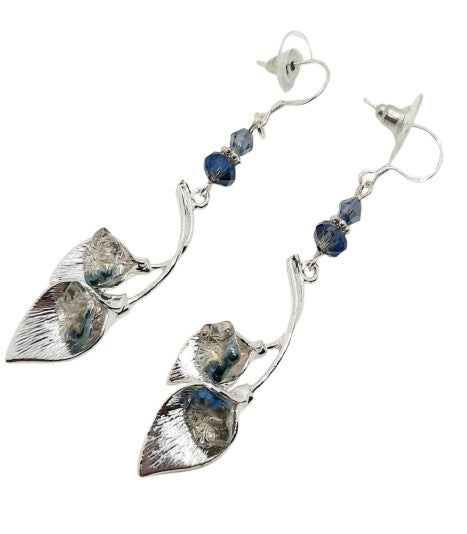 Cala Lily silver-plated earrings sterling ear hooks light blue Czech