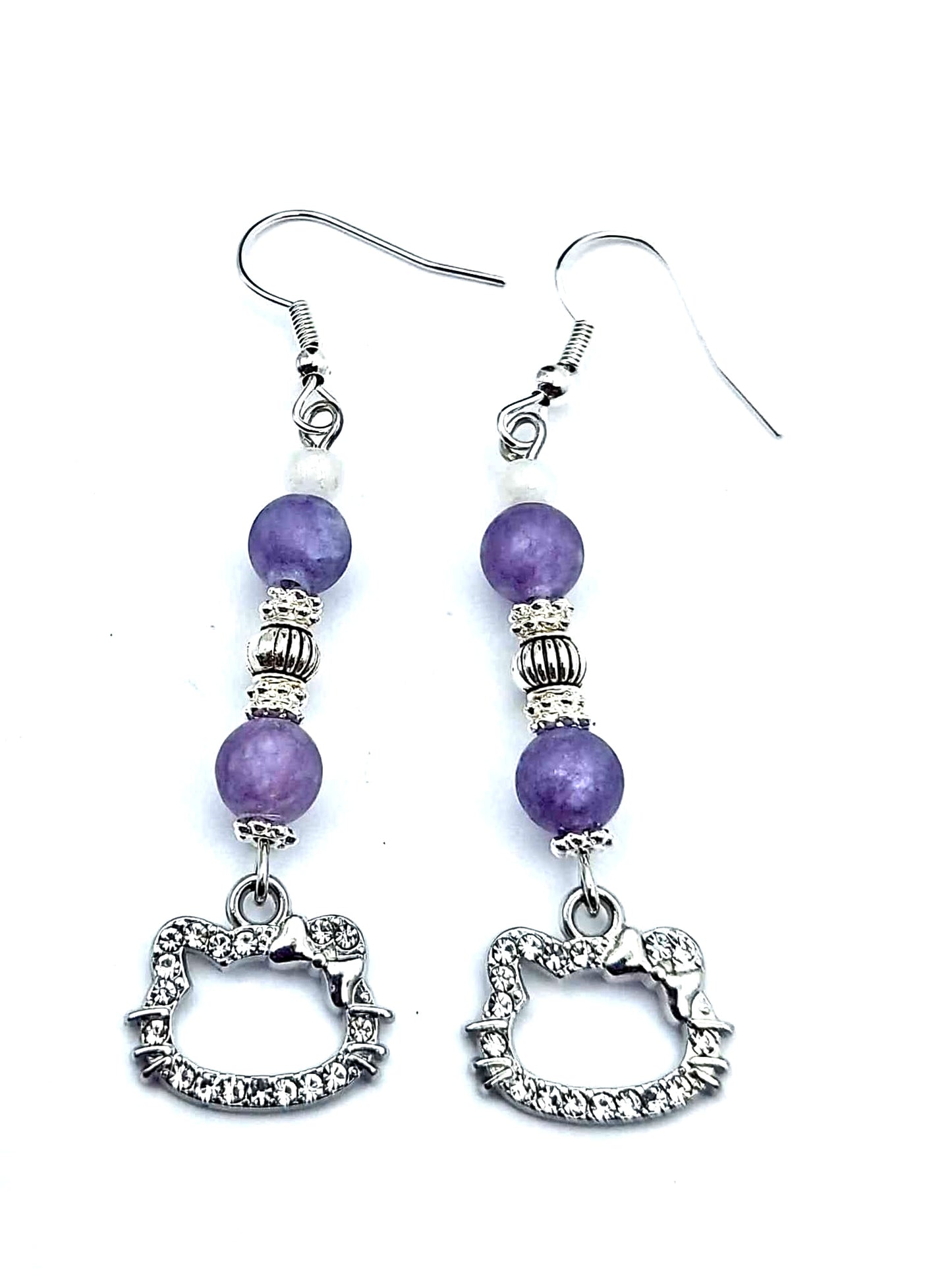 Cat charm Earrings with gemstone or crystal bead