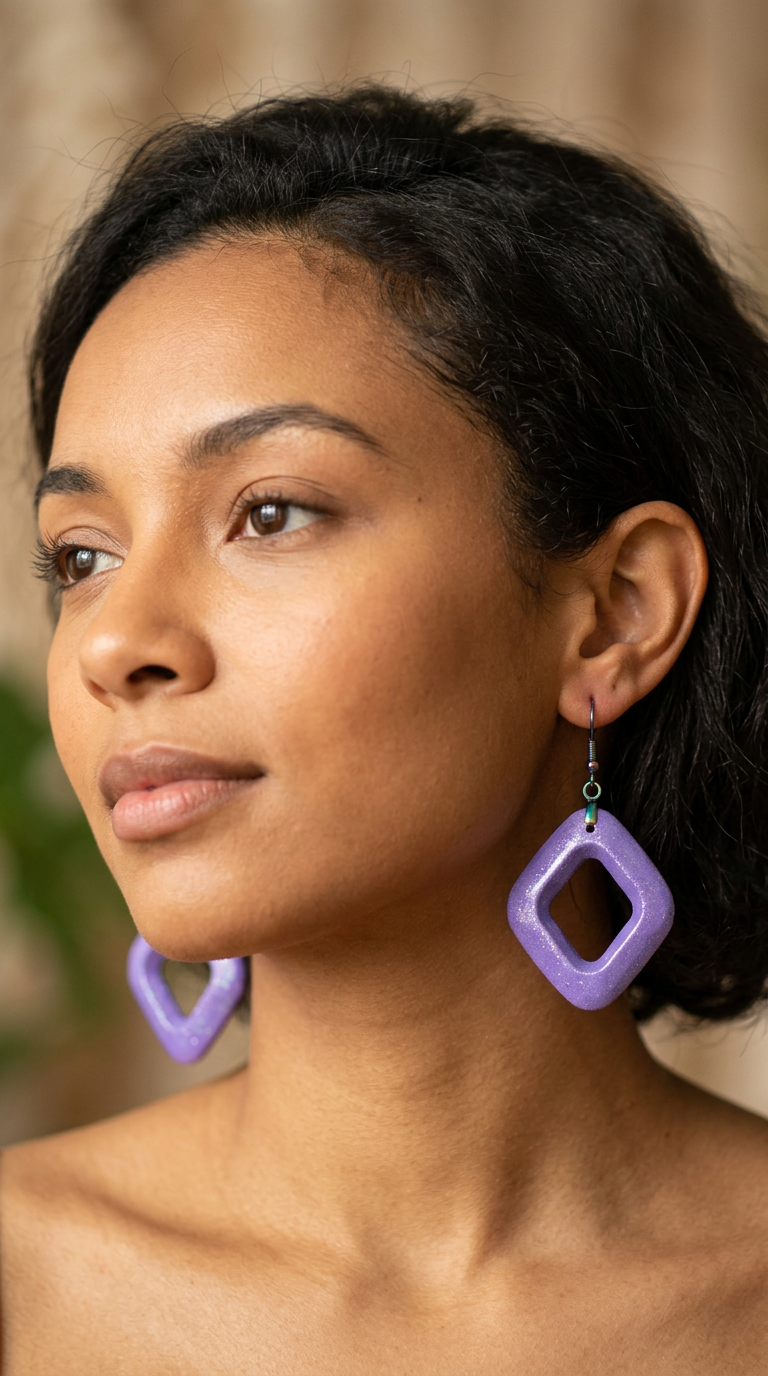 Purple Iridescent Resin Hoop Earrings – Rainbow Ion Plated French Hooks