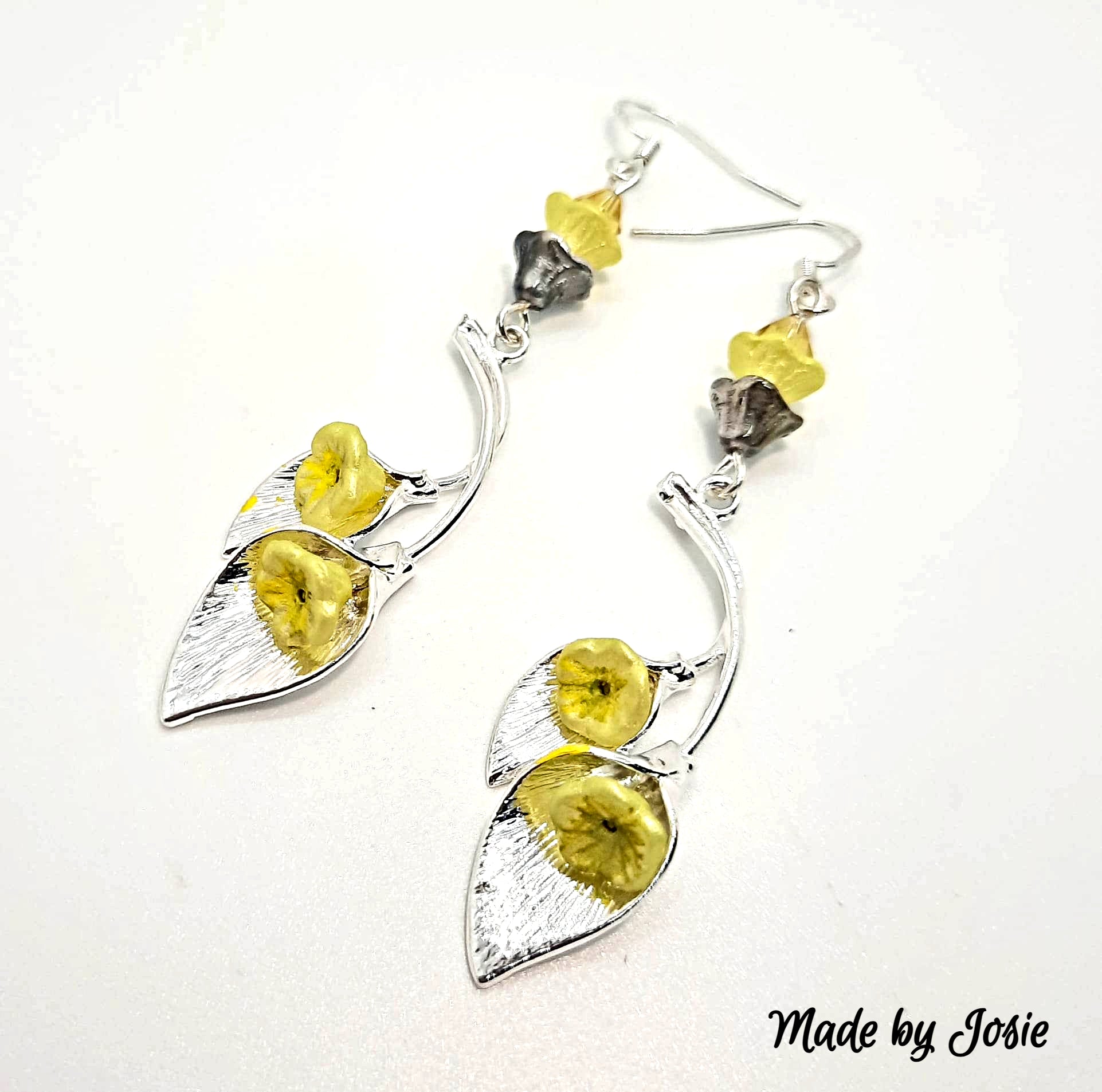 Cala Lily silver-plated earrings sterling ear hooks light yellow Czech beads