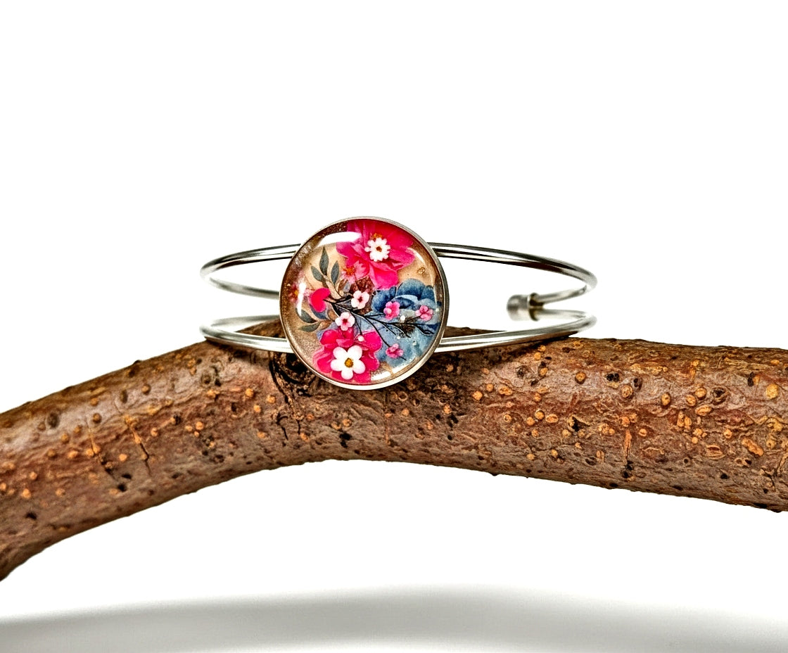 Silver Adjustable resin flower Bracelets