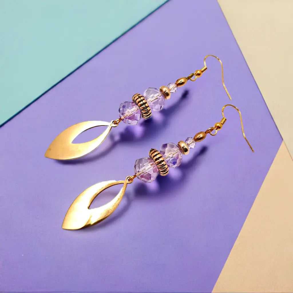 AB Faceted Lavender crystal gold plated Earrings - Image #1