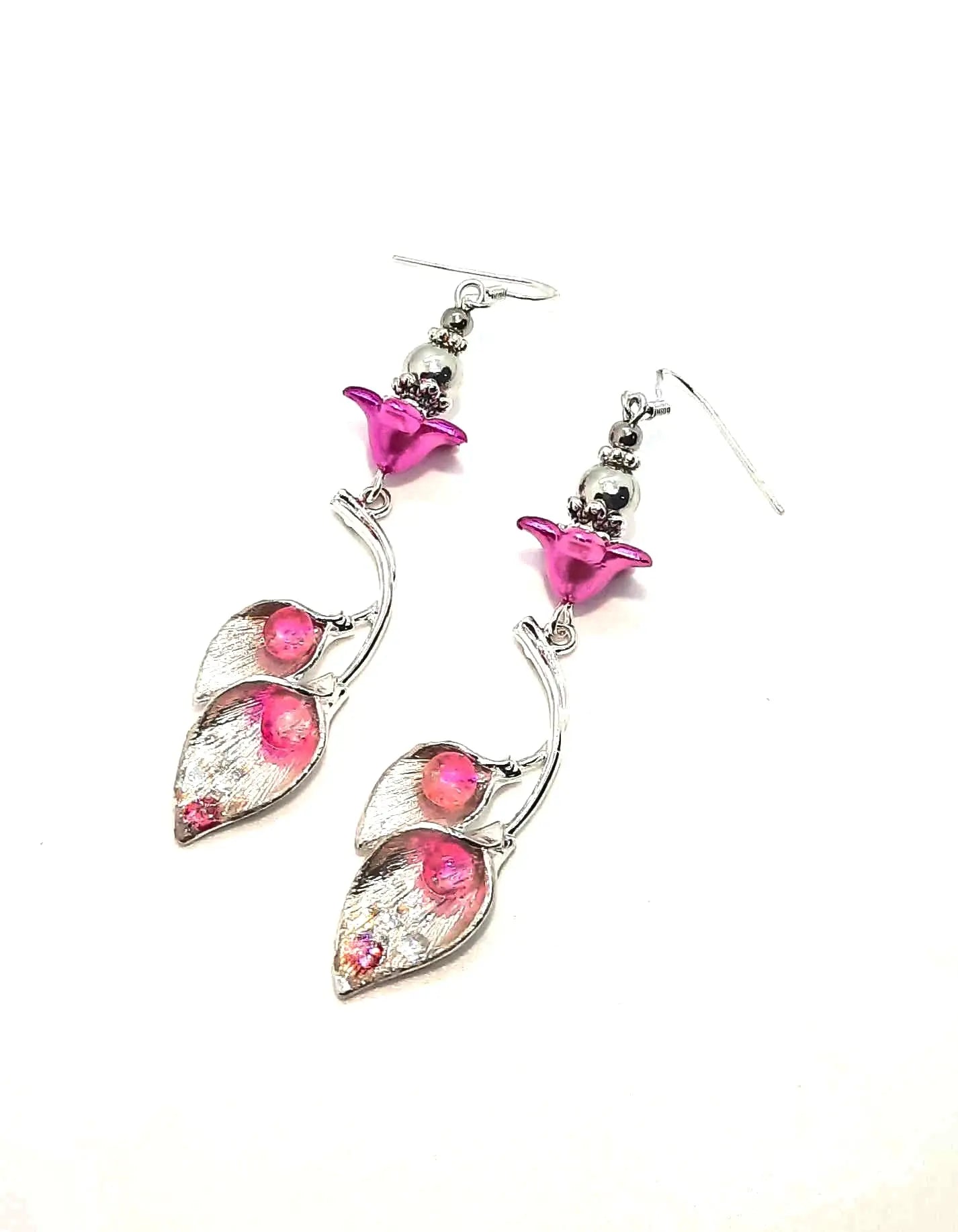 Silver pink Lily Earrings by Josie - Image #1
