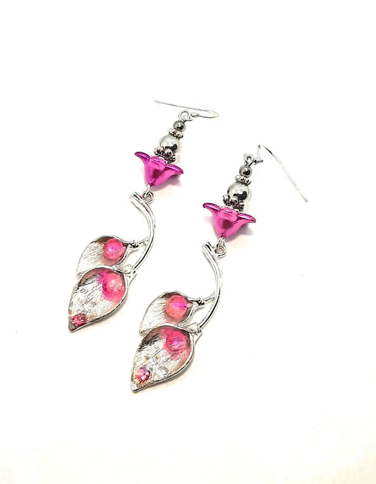 Silver pink Lily Earrings by Josie
