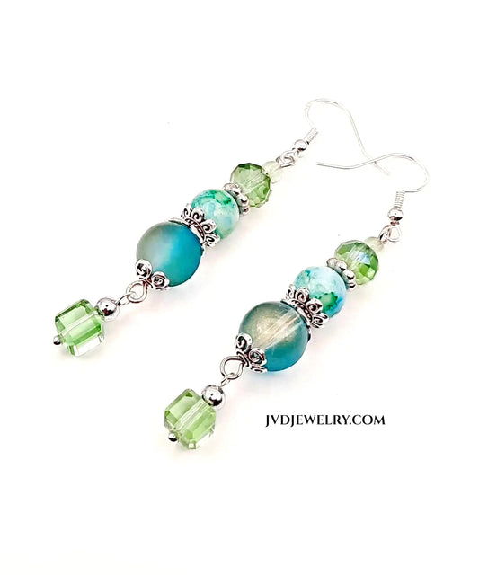 Light green glass beaded earrings - Image #1