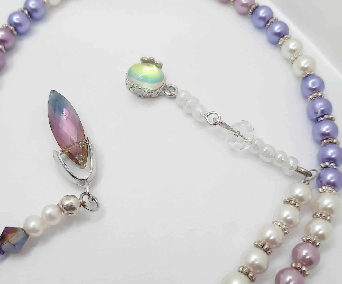 Purple White Glass pearl long Necklace - Image #3