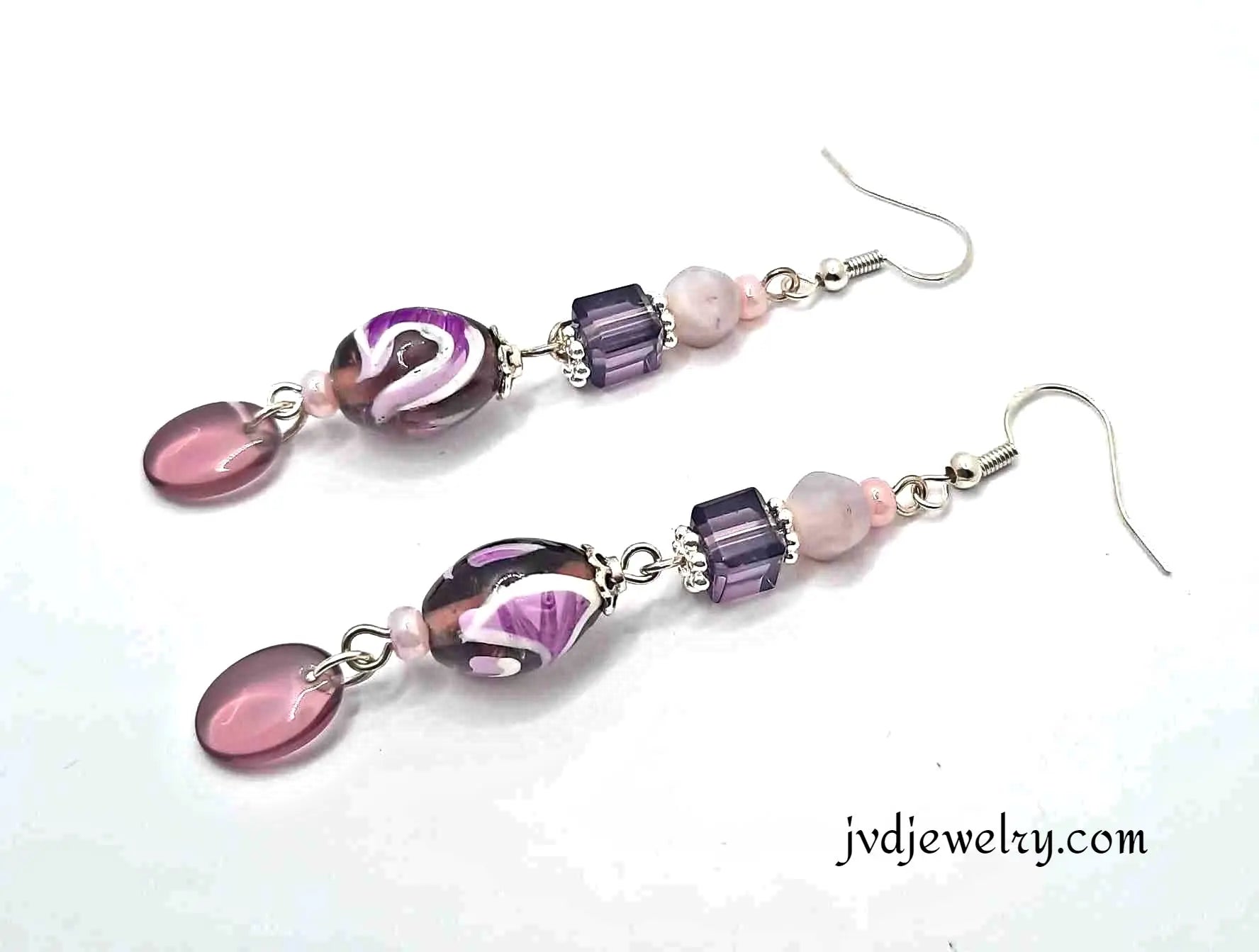 2.75 inches Purple Glass bead Earrings - Image #3