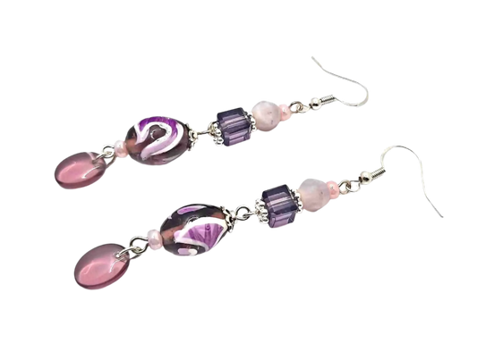 2.75 inches Purple Glass bead Earrings