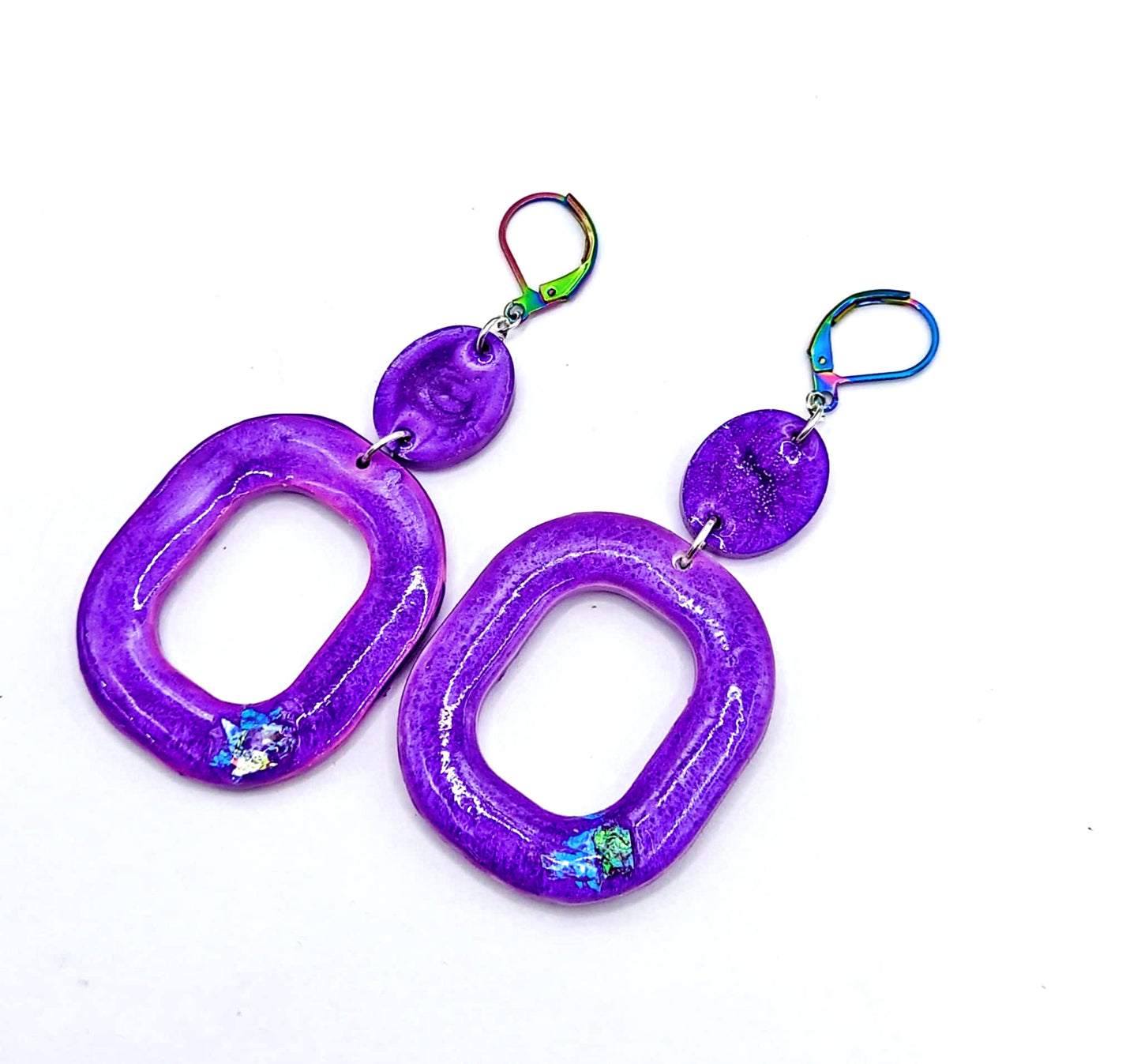 Purple Elegant Resincrete Earrings 2.75inches