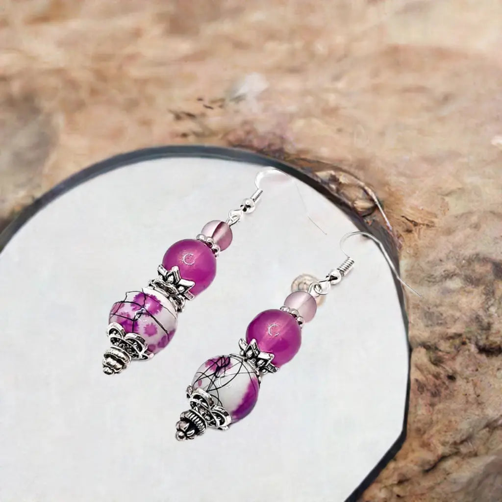 2.25 inches glass beaded earrings - Image #2