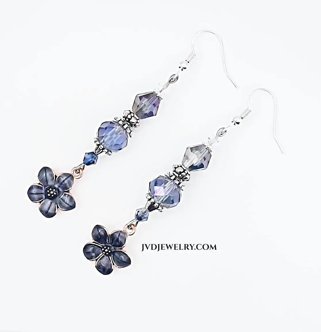 charcoal color enamel flower Earrings - Image #1