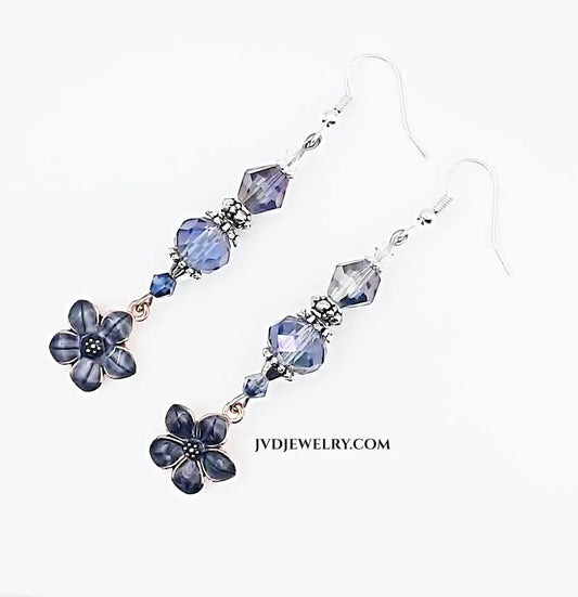 charcoal color enamel flower Earrings - Image #1