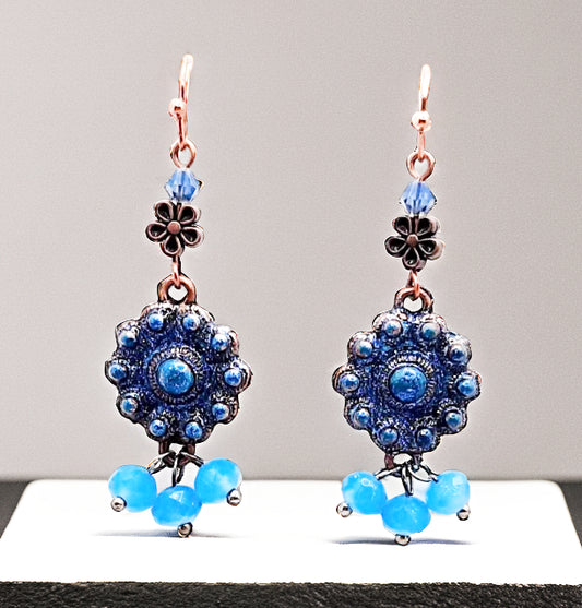 Antique copper charming turquoise Dangle Earrings
