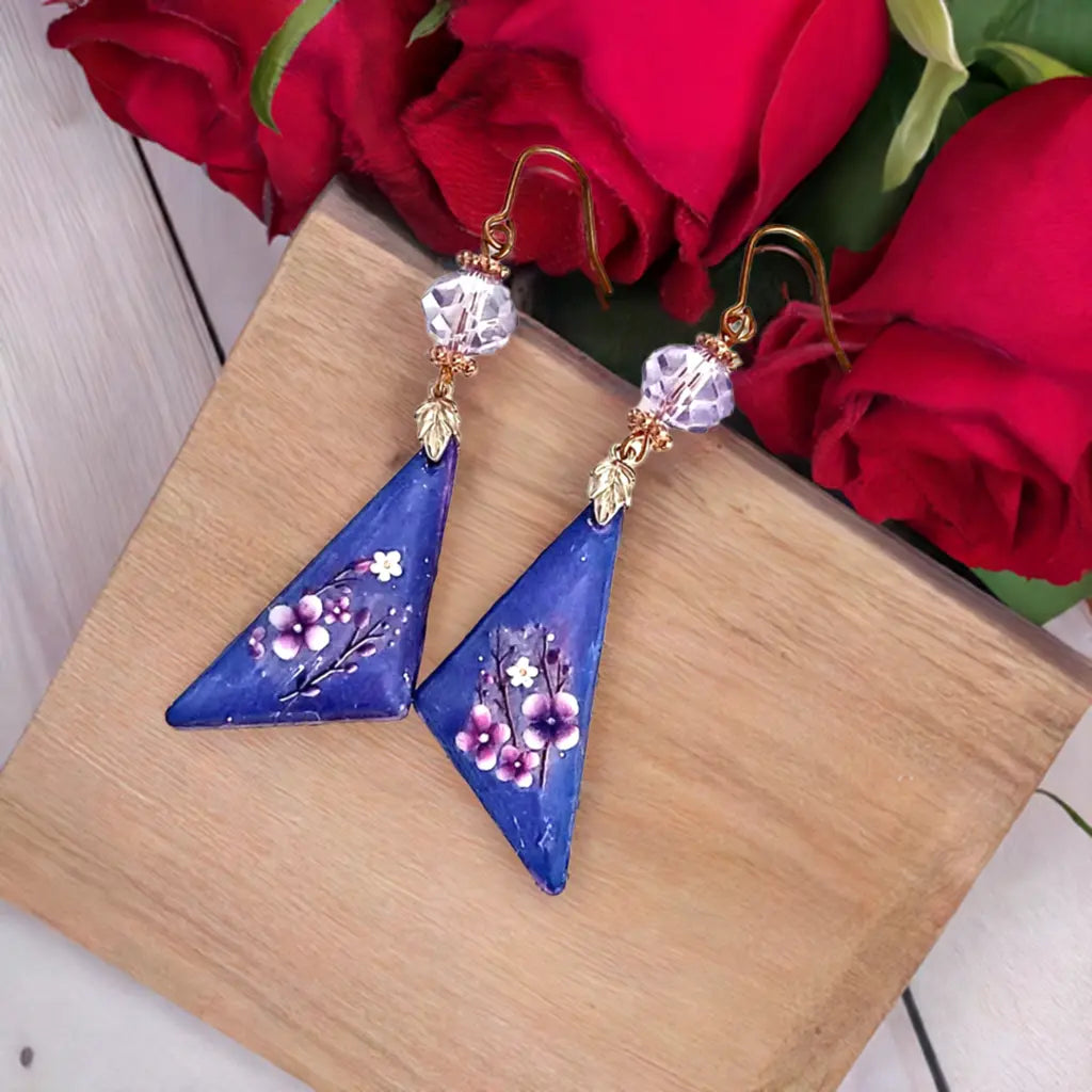 2.5inches Flowers Resincrete Earrings Purple