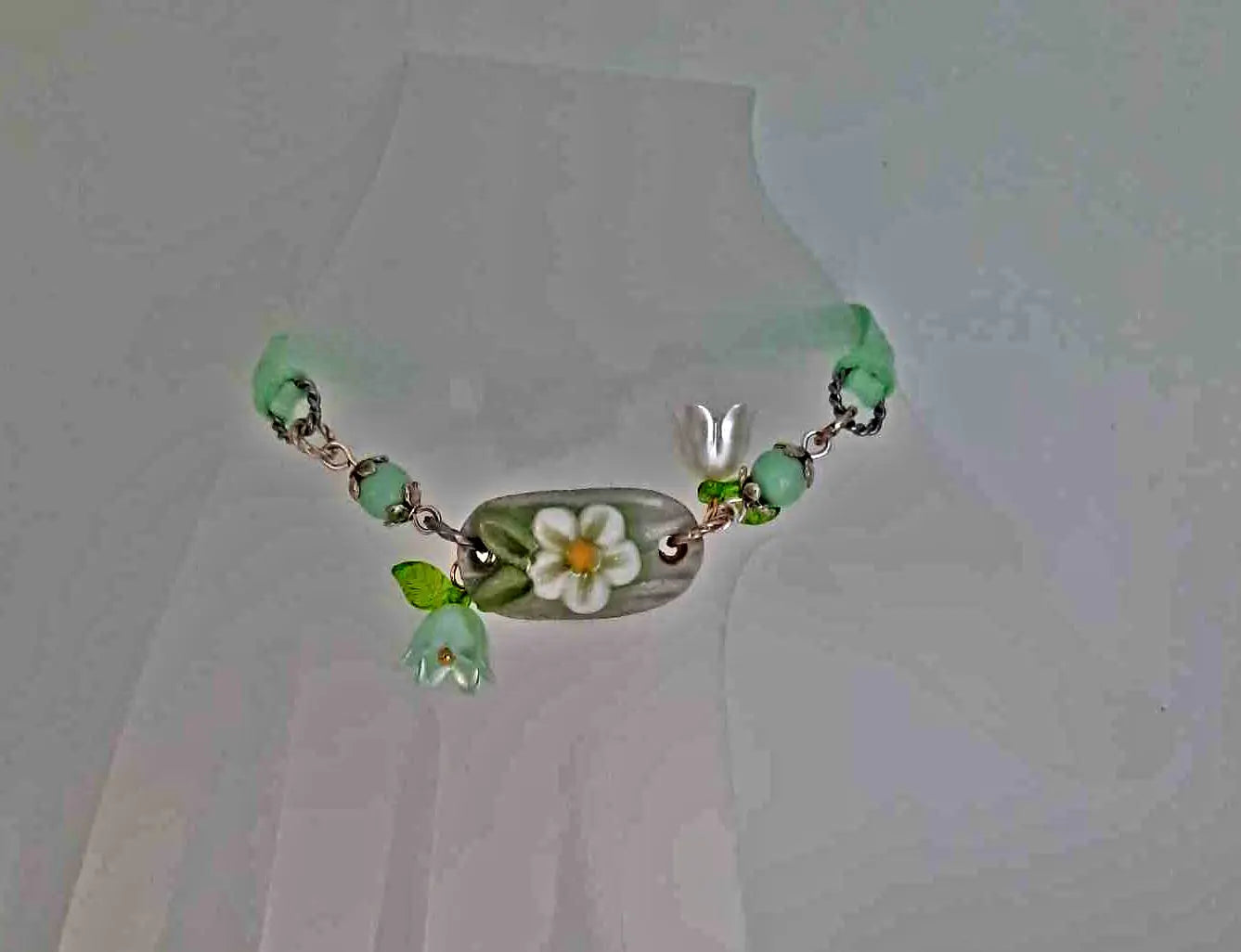 Handcrafted 2 layer faux suede ceramic flower bracelet - Image #1