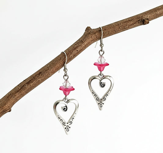 Silver heart pink Lucite earrings, more color - Image #5