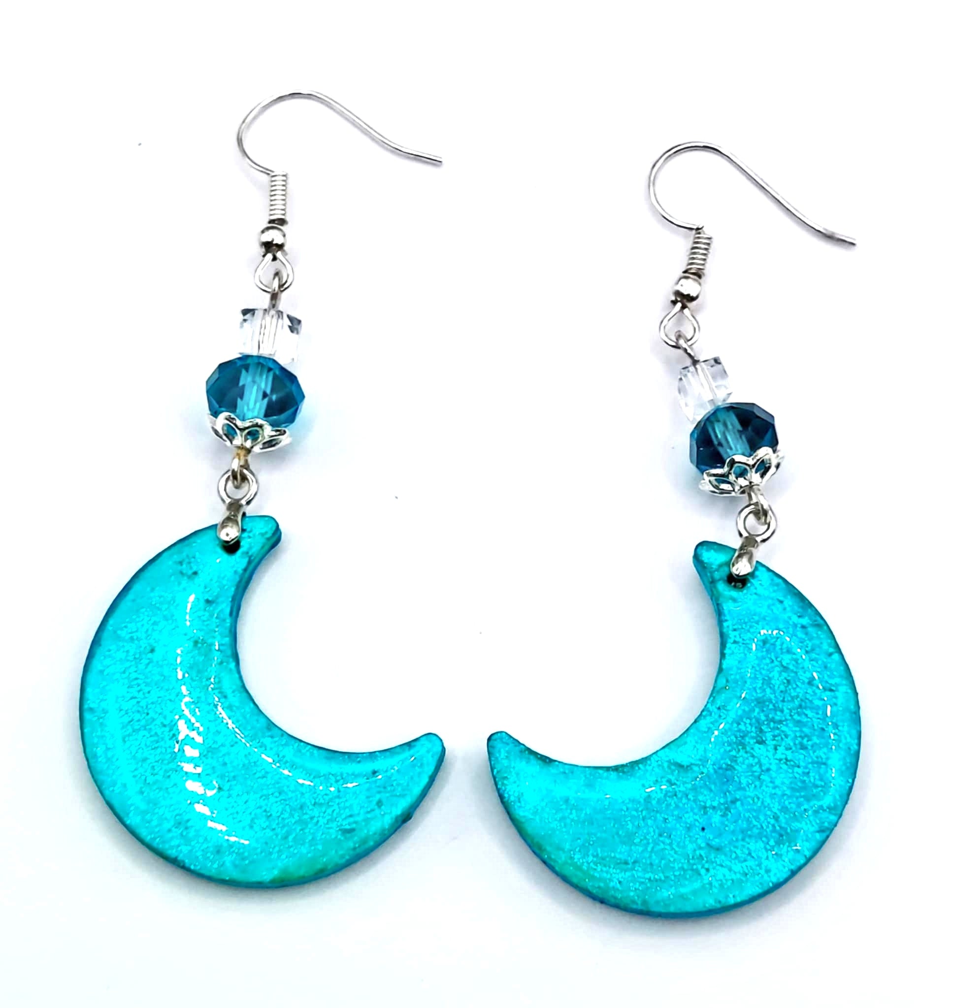 Resincrete moon turquoise 2.5inches Earrings with beads